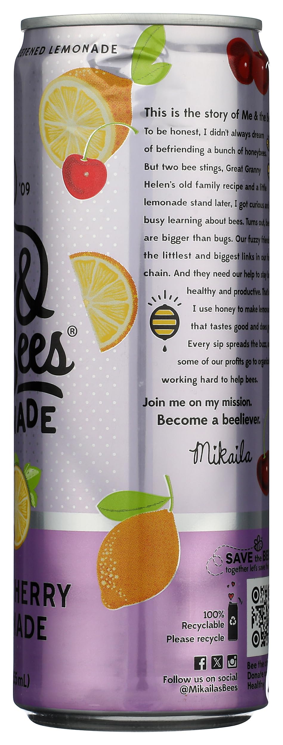 Me & The Bees, Lemonade Black Cherry, 12 Fl Oz