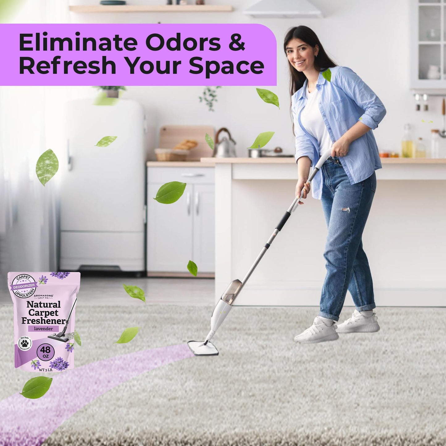 Aromasong Carpet Deodorizer Powder- 2-Pack -100% Natural Lavender Carpet Freshener - Safe For Pets - Carpet Powder For Vacuuming - Effective Pet Odor