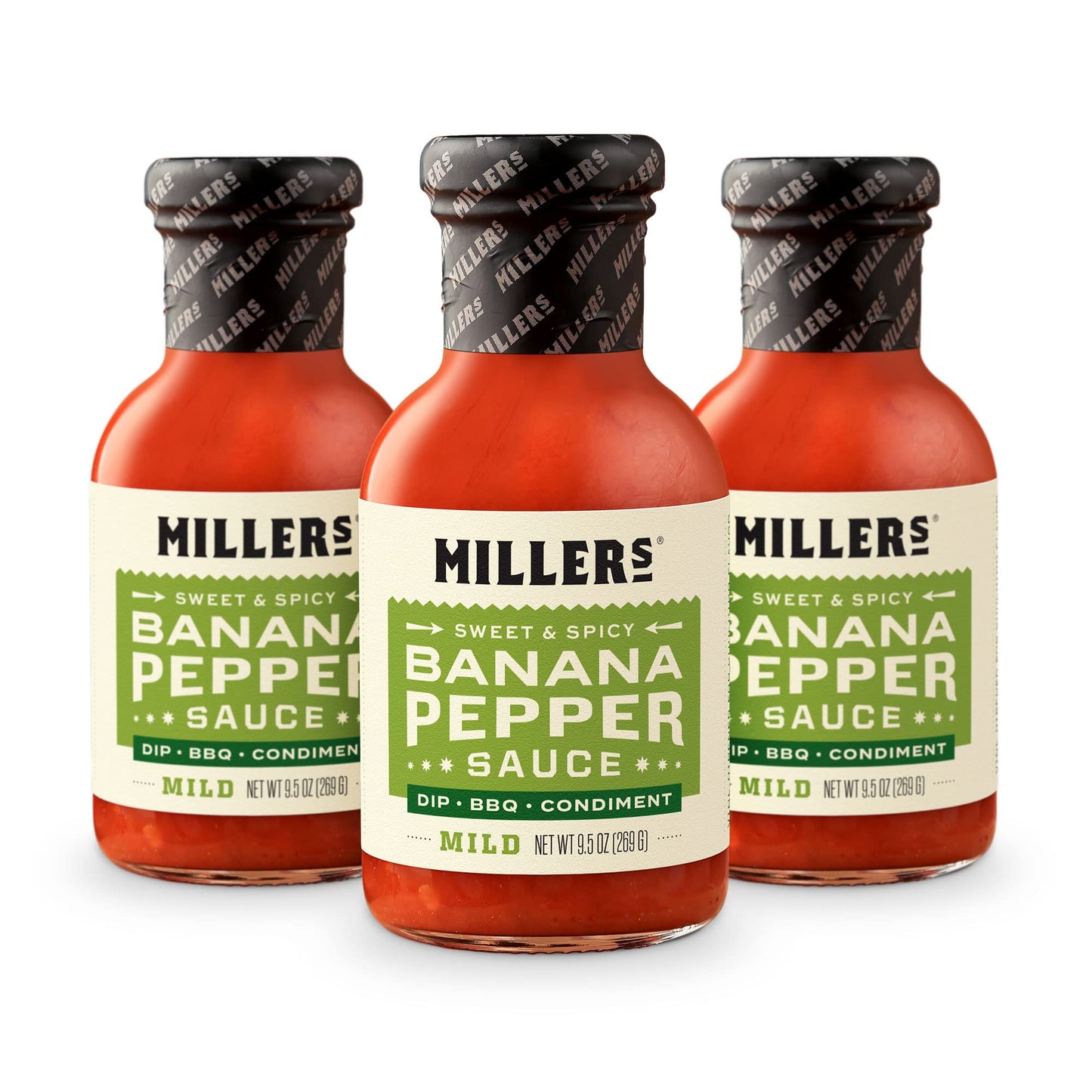 Miller's Banana Pepper Sauce - Red Banana Pepper Mild Hot Sauce, Sweet Spicy Banana Pepper Sauce - Best Use for Chicken Wing, Burgers, Sandwich