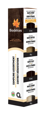 Biodelices Organic Maple Syrup, Maple Butter, Maple Jelly, and Maple Sugar - 100% Pure Maple Syrup - Tasting Pack - Premium Artisan, Natural