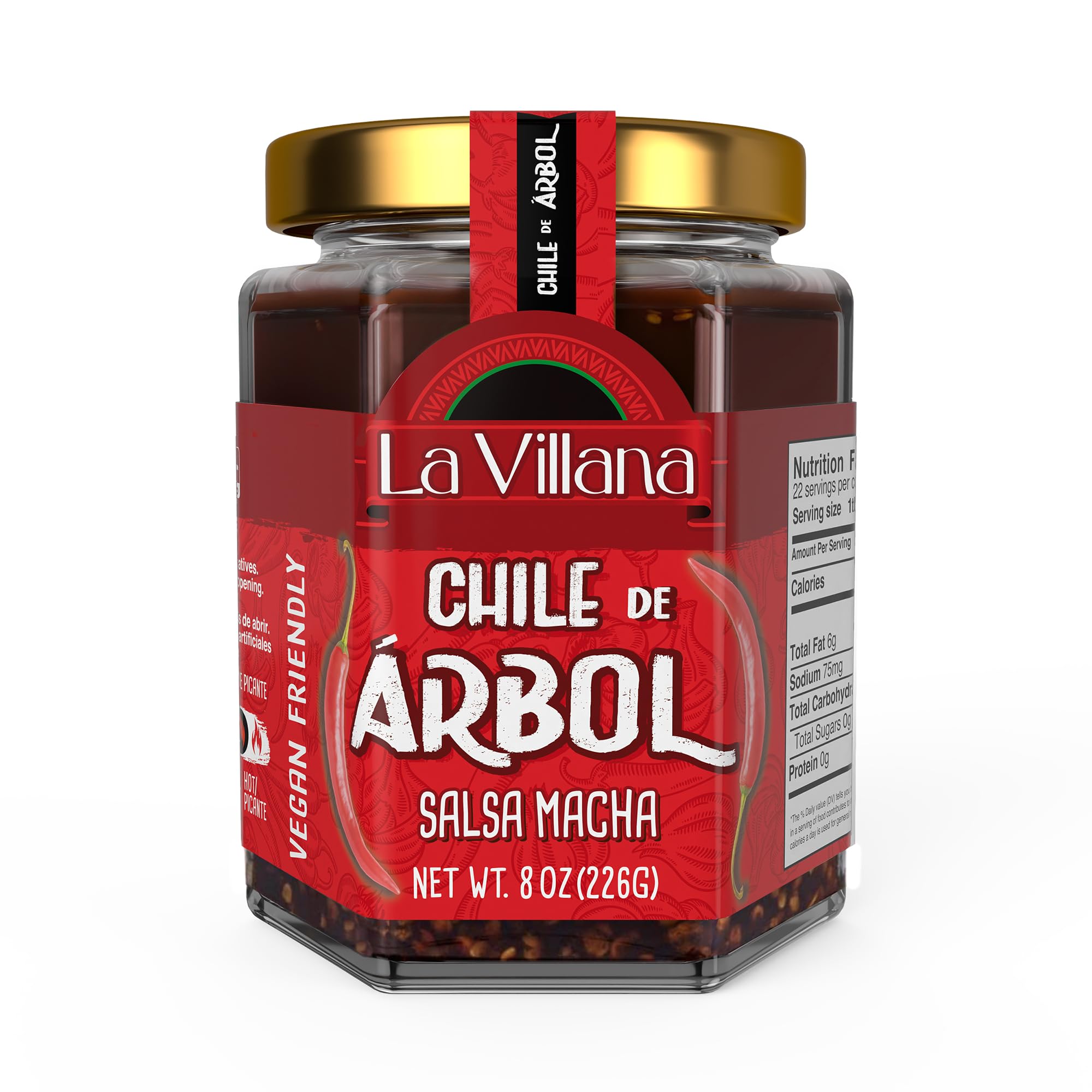 La Villana Premium Mexican Arbol Chili Hot Sauce - Enhances Meat, Vegetables, Salads, Rice & More - 100% Natural Ingredients, No Chemicals, Colors