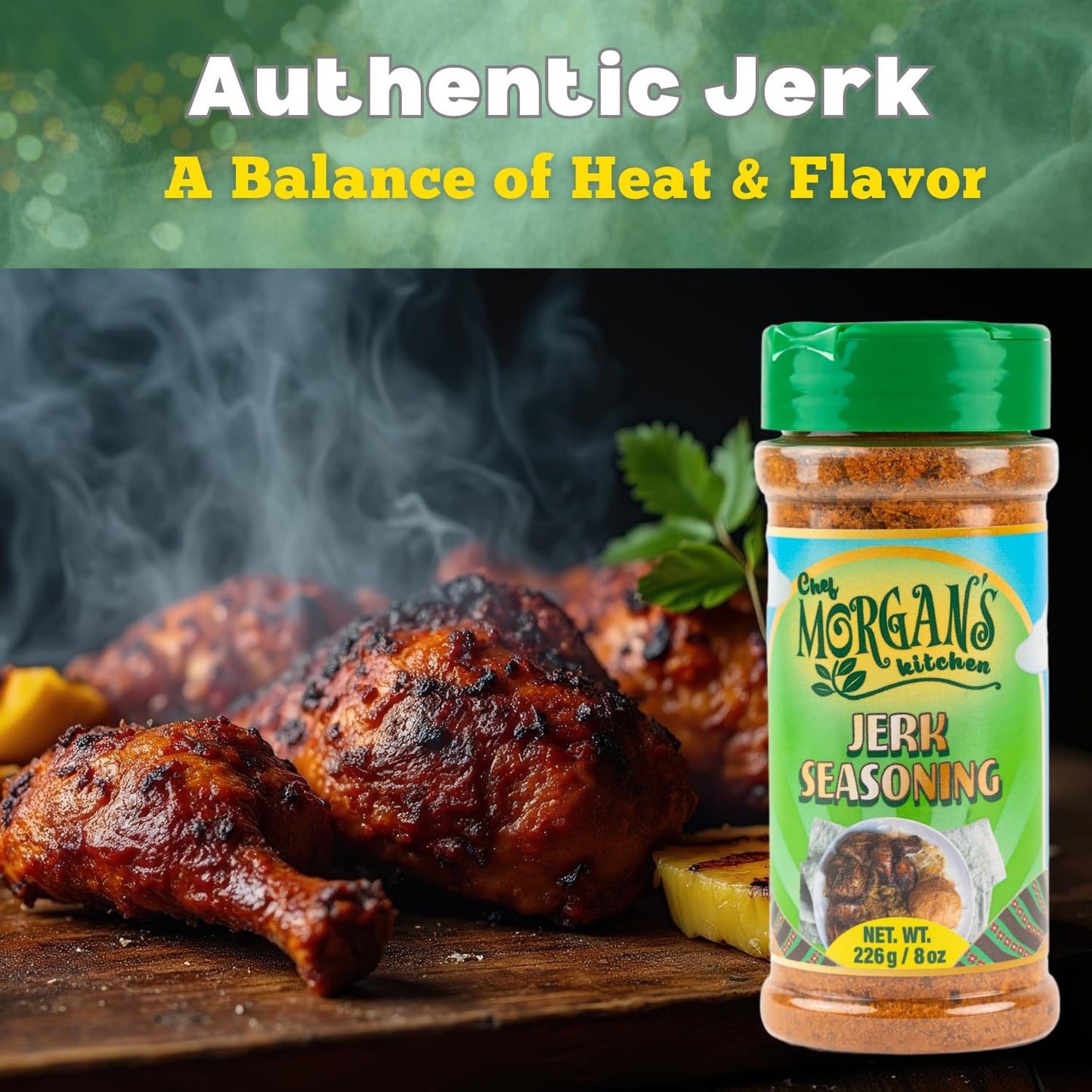 Chef Morgan’s Kitchen Jerk Seasoning - MSG & Gluten Free, 8oz. Authentic Jamaican Spice Blend for Jerk Chicken - Dry Rub for Grilling, Baking