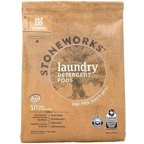 Grab Green Stoneworks Natural Laundry Detergent Powder Pods, Oak Tree, 50 Loads