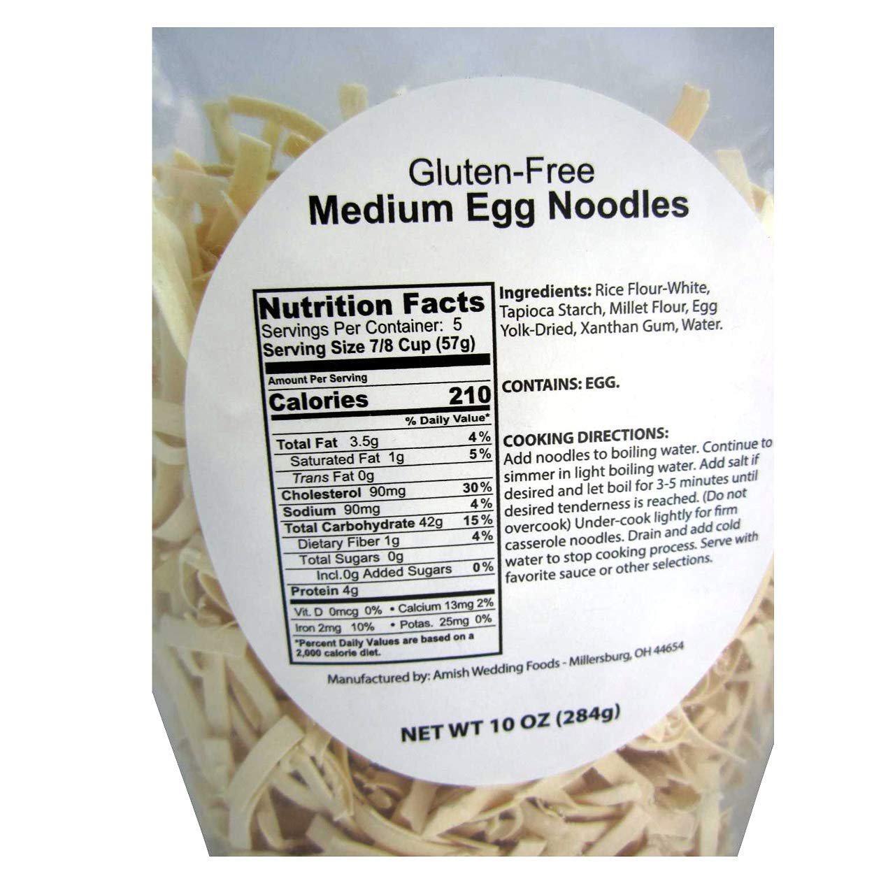 Gluten Free Noodles Amish Wedding Foods Double Yolk Medium Egg Noodle 10 oz Bag (One Bag)