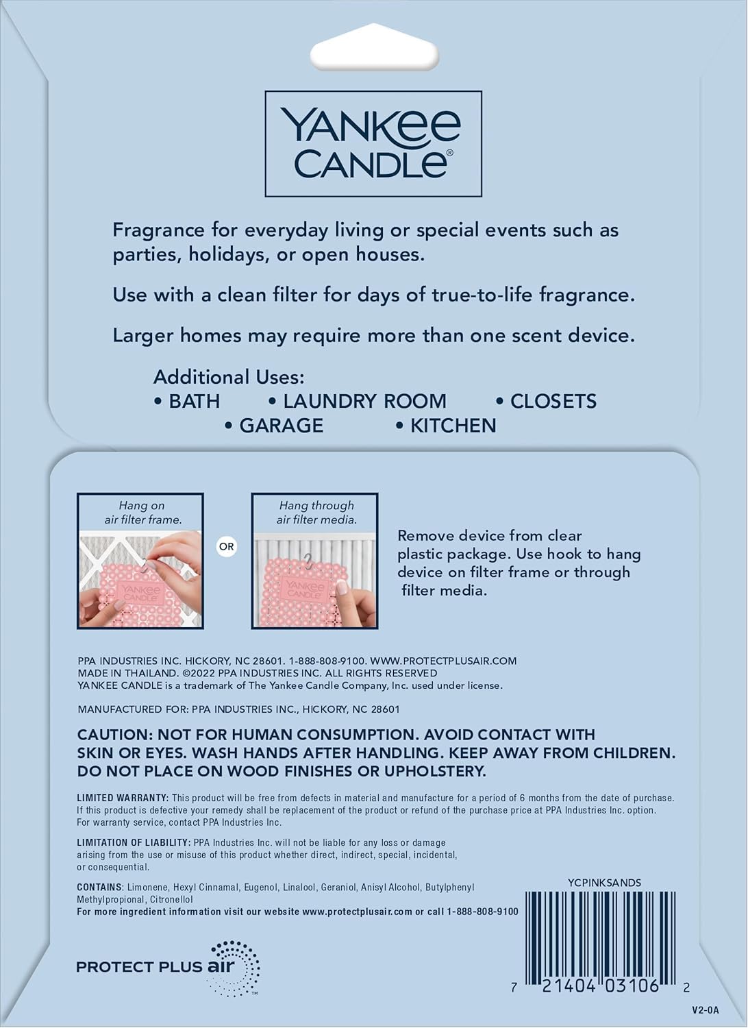 Yankee Candle Whole Home Air Freshener, Long Lasting Odor Eliminating Fragrance for Home, Continuous Room Freshener, Pink Sands (Pack of 4)