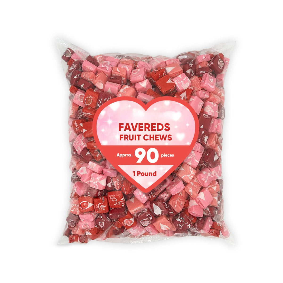 Chewy Fruit Candy Squares All Red Fruit Flavors Bulk Bag - 1 lb (Approx. 90 pieces)