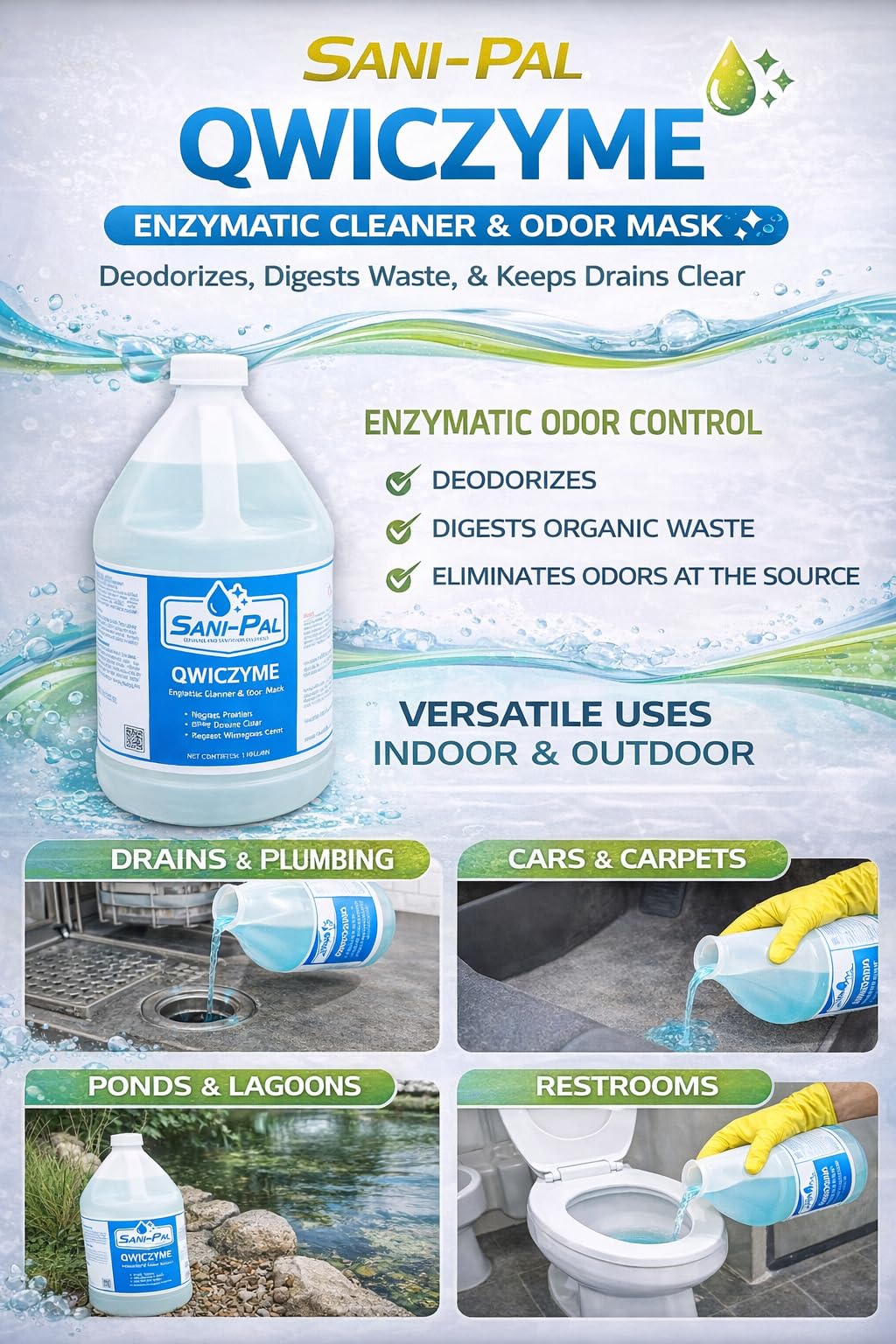 QwicZyme Microbial Drain Cleaner & Odor Mask,128 fl oz, wintergreen scent