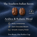 Whole Bean Coffee Medium Roast, Super Crema Arabica and Robusta Blend, Low Acid, Bold & Nutty Flavor, 12oz Bag, Fresh Artisan Roast from Puglia