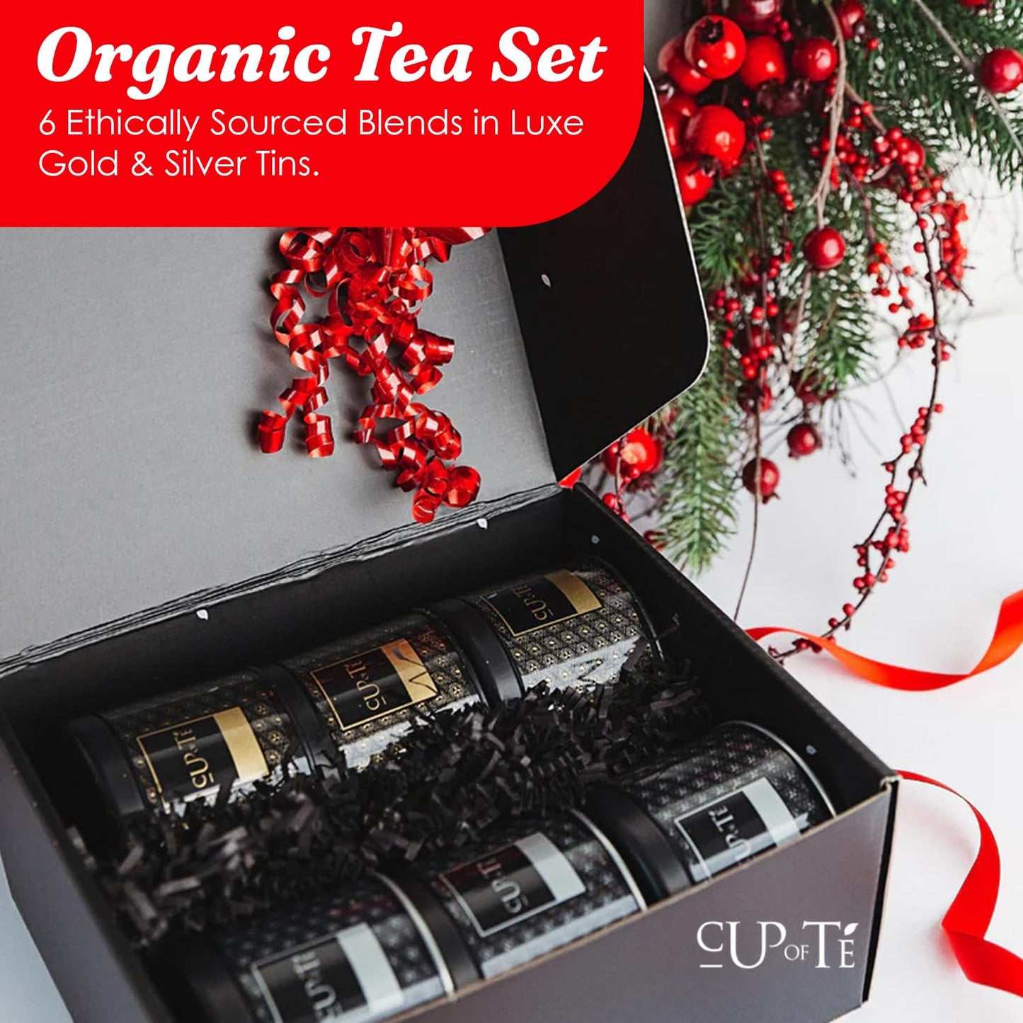 Cup Of Té Luxe, Cha Cha Chai, Curated Organic Tea Gift Set, English Breakfast Tea, Loose Leaf Tea, Decaf Tea, Organic Tea Set, 6 Ethically Sourced