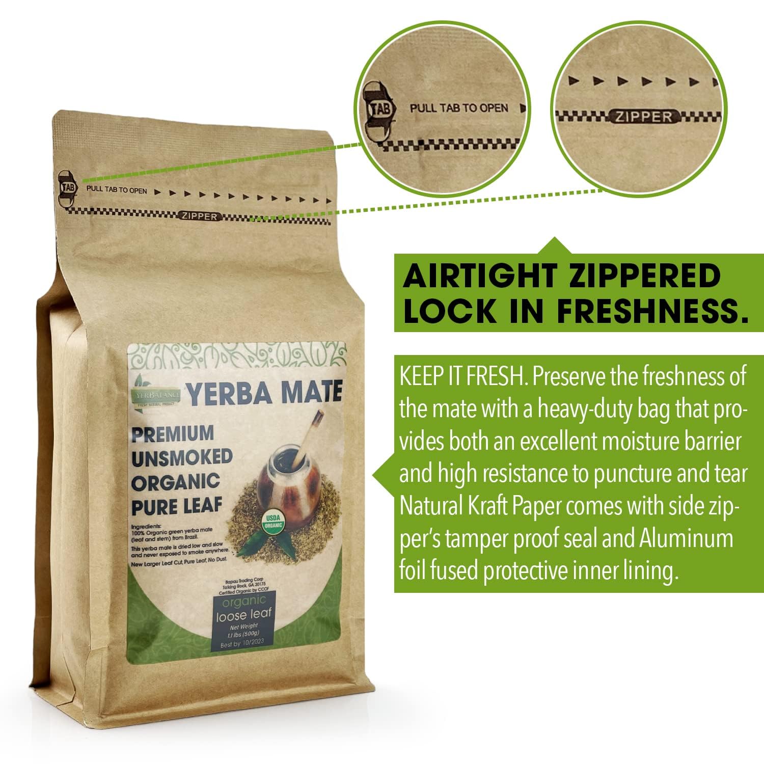 Organic Yerba Mate Loose Leaf Tea - Unsmoked Traditional South American Mate - Natural Energy & Focus - USDA Certified - Premium Aged Leaves - 14 oz.