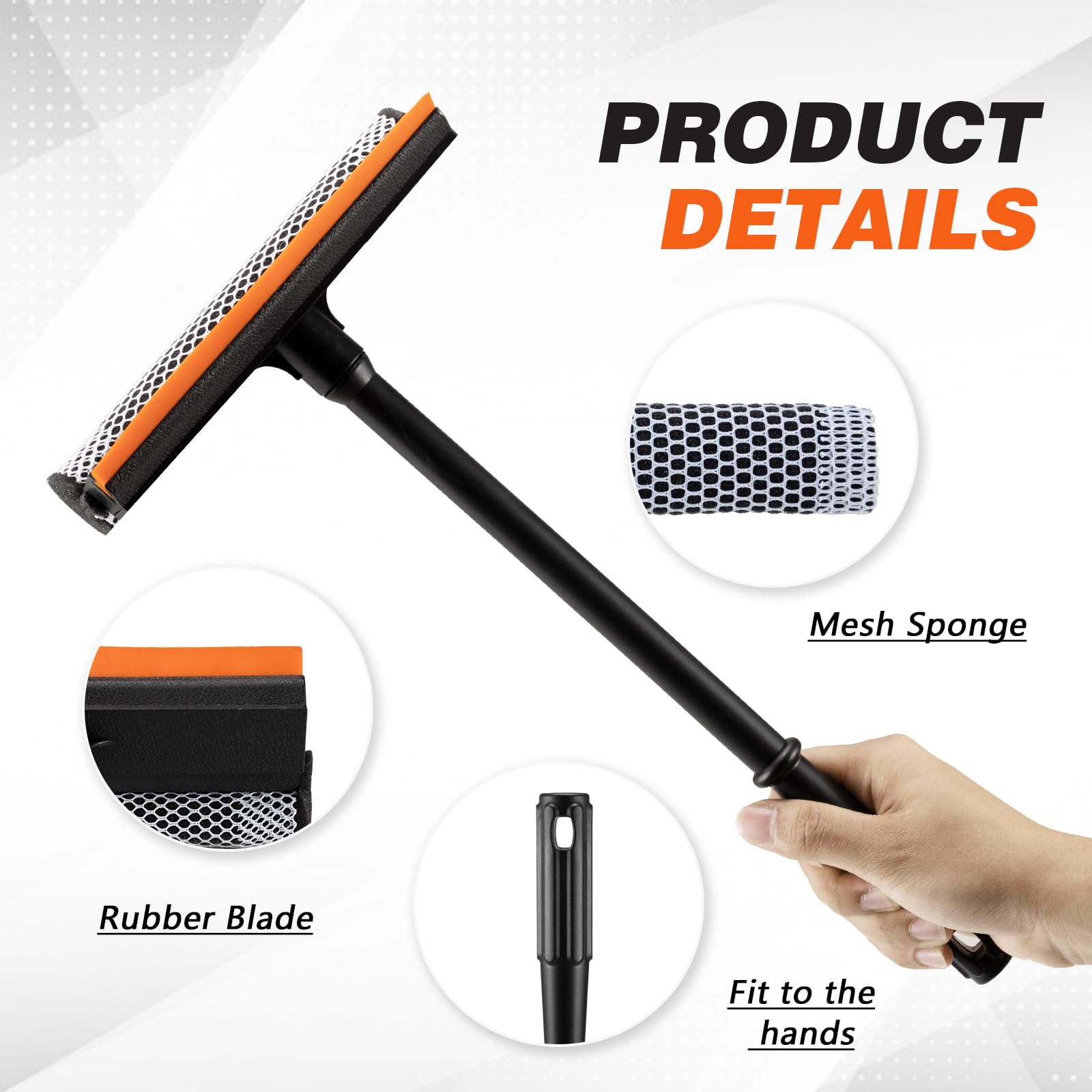 2 in1 Window Squeegee for Car, Window Cleaner with 16inch Long Handle,Sponge Car Window Squeegee for Gas Station, Glass,Shower,Outdoor High Window