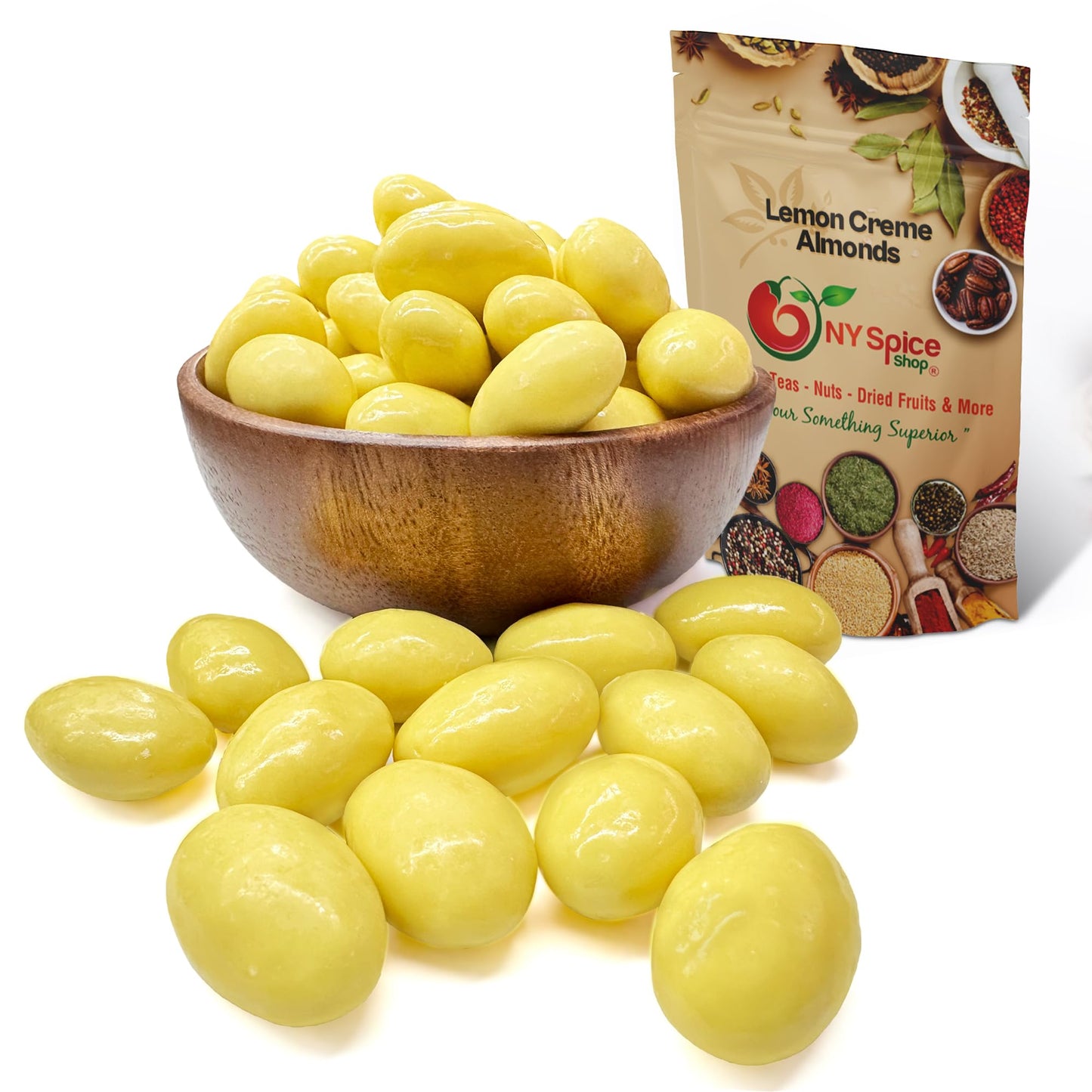 NY Spice Shop Lemon Creme Chocolate Covered Almonds - 1 Pound Candied Creamy Crunchy Flavored Almonds Bulk For Birthday Parties, Bridal Shower