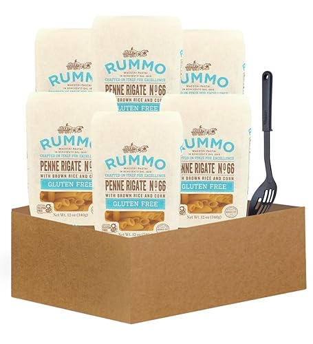 Penne Pasta - 6x Pasta Penne Rigate, 12oz Bundle with Slotted Spoon - Gluten Italian-pasta with sauce-holding texture and non-stick safe utensil