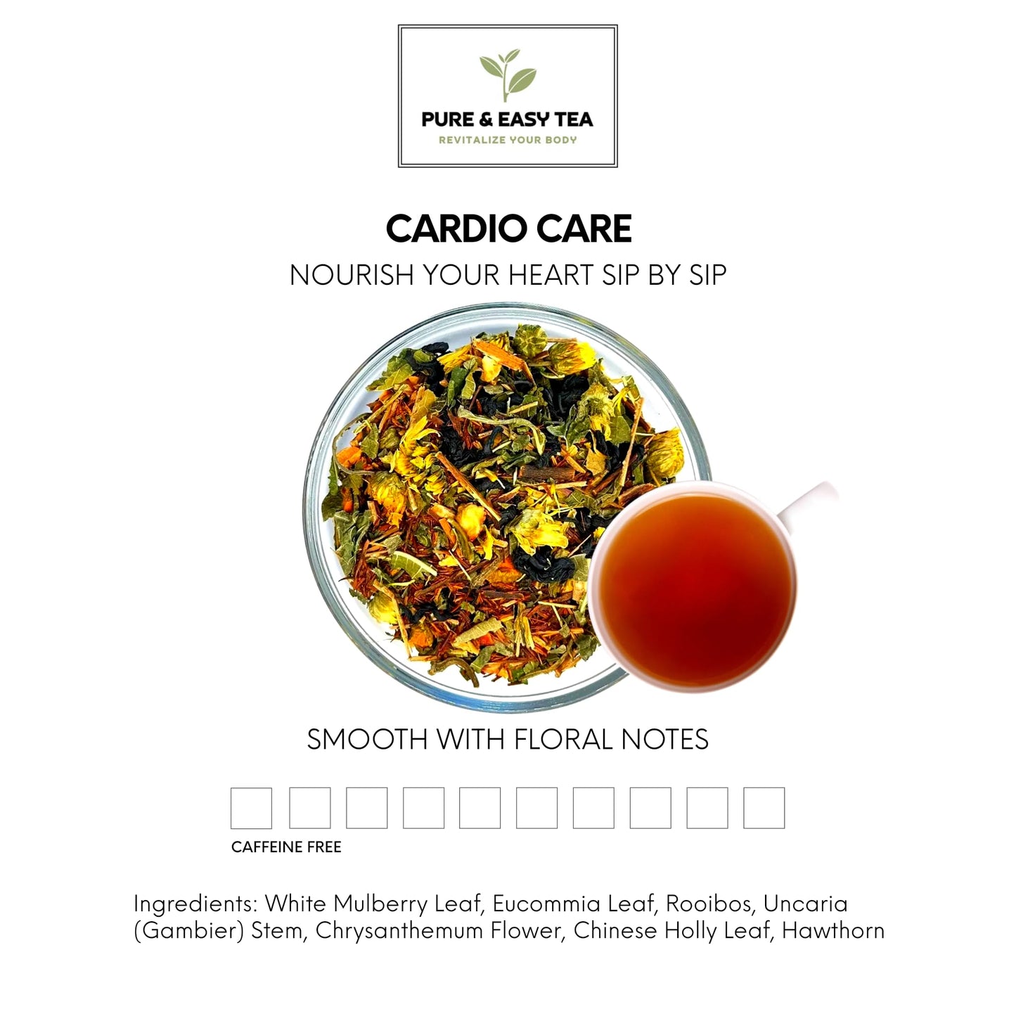 Pure And Easy Tea, Cardio Care, Herbal Heart & Circulatory Support Tea, Caffeine-Free Multi-Botanical Wellness Blend (100g)