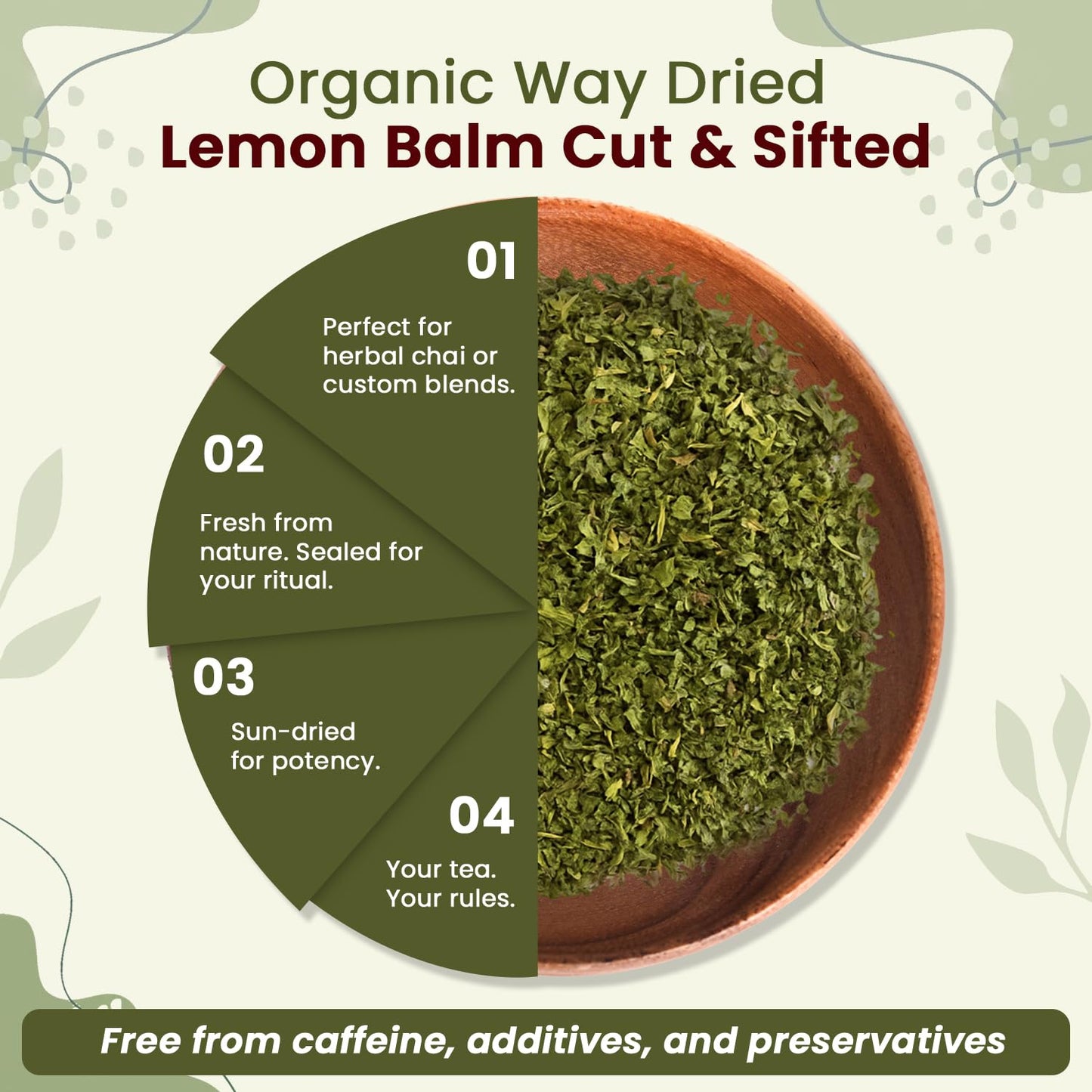 Organic Way Lemon Balm Leaf Cut & Sifted (Melissa officinalis) - Herbal Tea | Organic & Kosher Certified | Vegan | Raw, Non GMO & Gluten Free | USDA