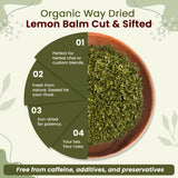 Organic Way Lemon Balm Leaf Cut & Sifted (Melissa officinalis) - Herbal Tea | Organic & Kosher Certified | Vegan | Raw, Non GMO & Gluten Free | USDA