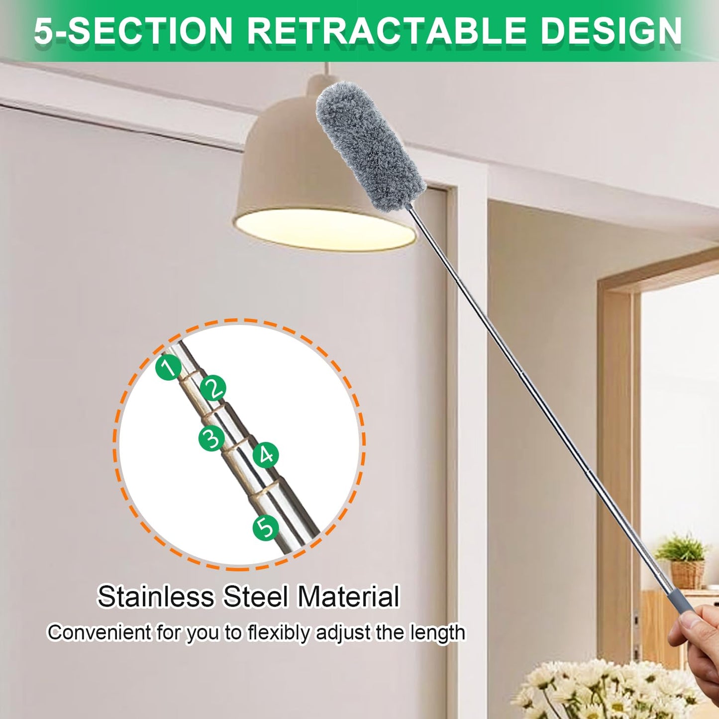 4 Pack Small Microfiber Feather Duster, with 13" to 30" Extendable Pole, Microfiber Head, Cleaning Tool for Cleaning Office, Car, Computer, Furniture