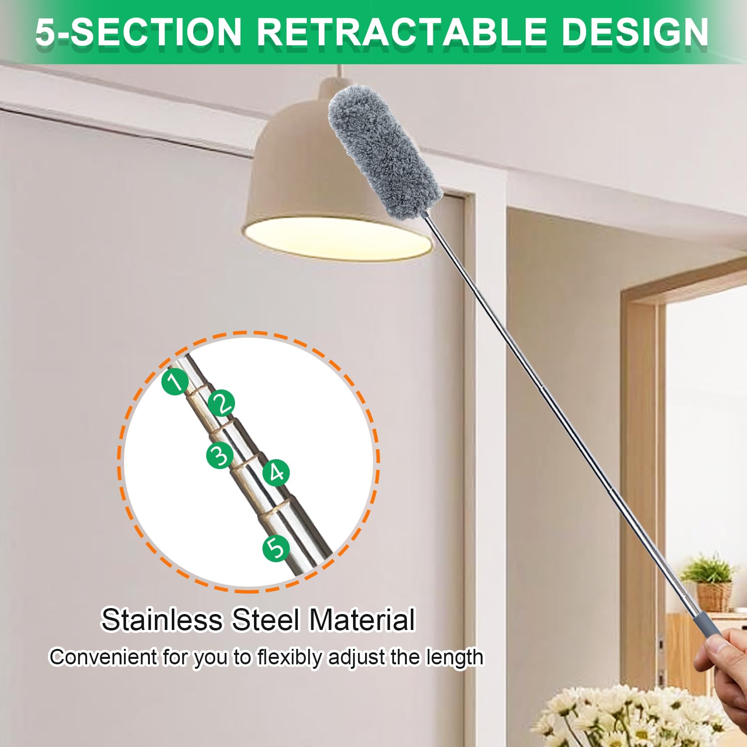 4 Pack Small Microfiber Feather Duster, with 13" to 30" Extendable Pole, Microfiber Head, Cleaning Tool for Cleaning Office, Car, Computer, Furniture