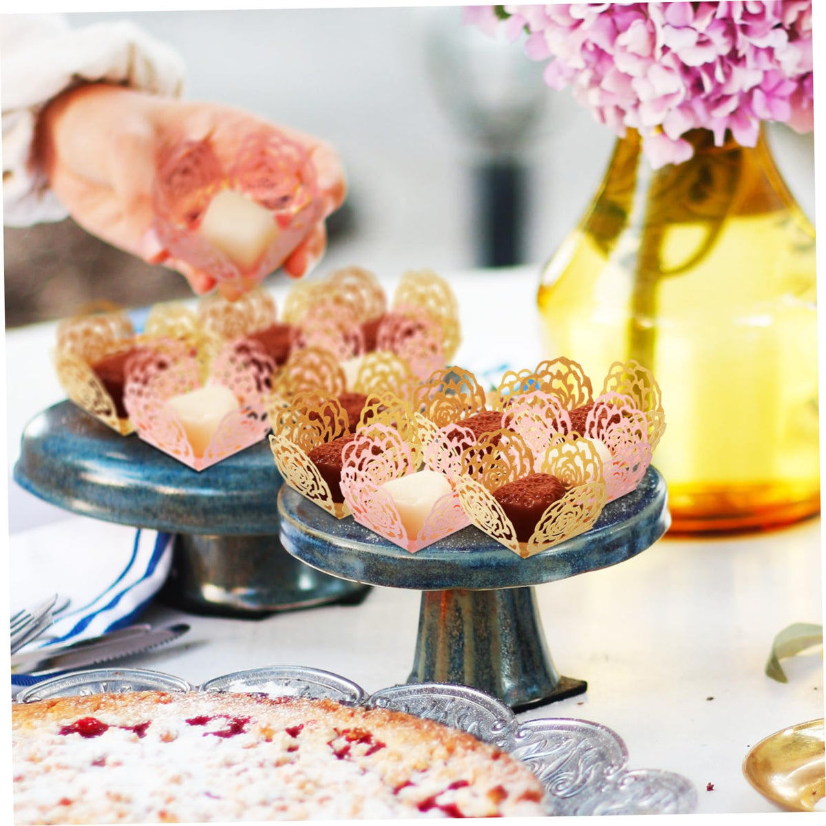 LALADEFIEE 100pcs Truffle Wrappers Elegant Shaped Chocolate Liners for Weddings Parties for Candy Boxes Mini Lightweight Compact Design