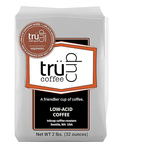 trücup Low Acid Coffee, Espresso Coffee Ground - Whole Bean 2 lb, Natural Water&Steam Process 60% Less Acid, Stomach-Friendly Rich in Antioxidants