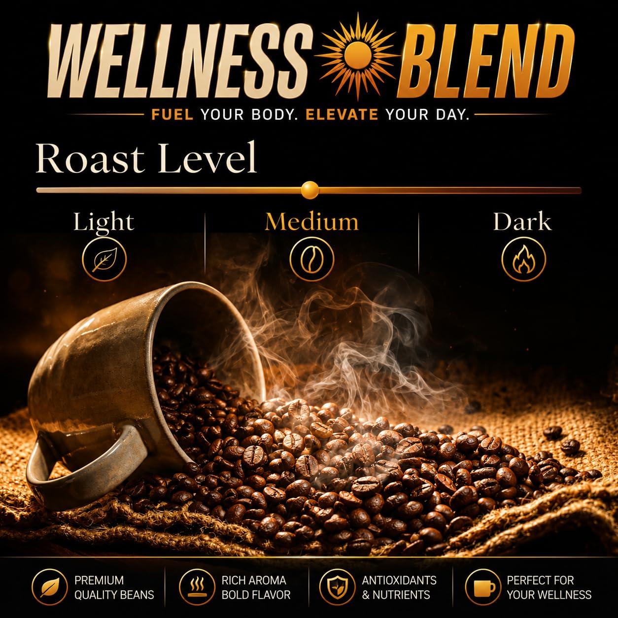 Morning Medic Wellness Coffee with Ashwagandha, MCT Oil, Maca Root, Vitamin B6, Vitamin B12, Vitamin D, and Cinnamon, Ground Coffee Medium Roast, 12