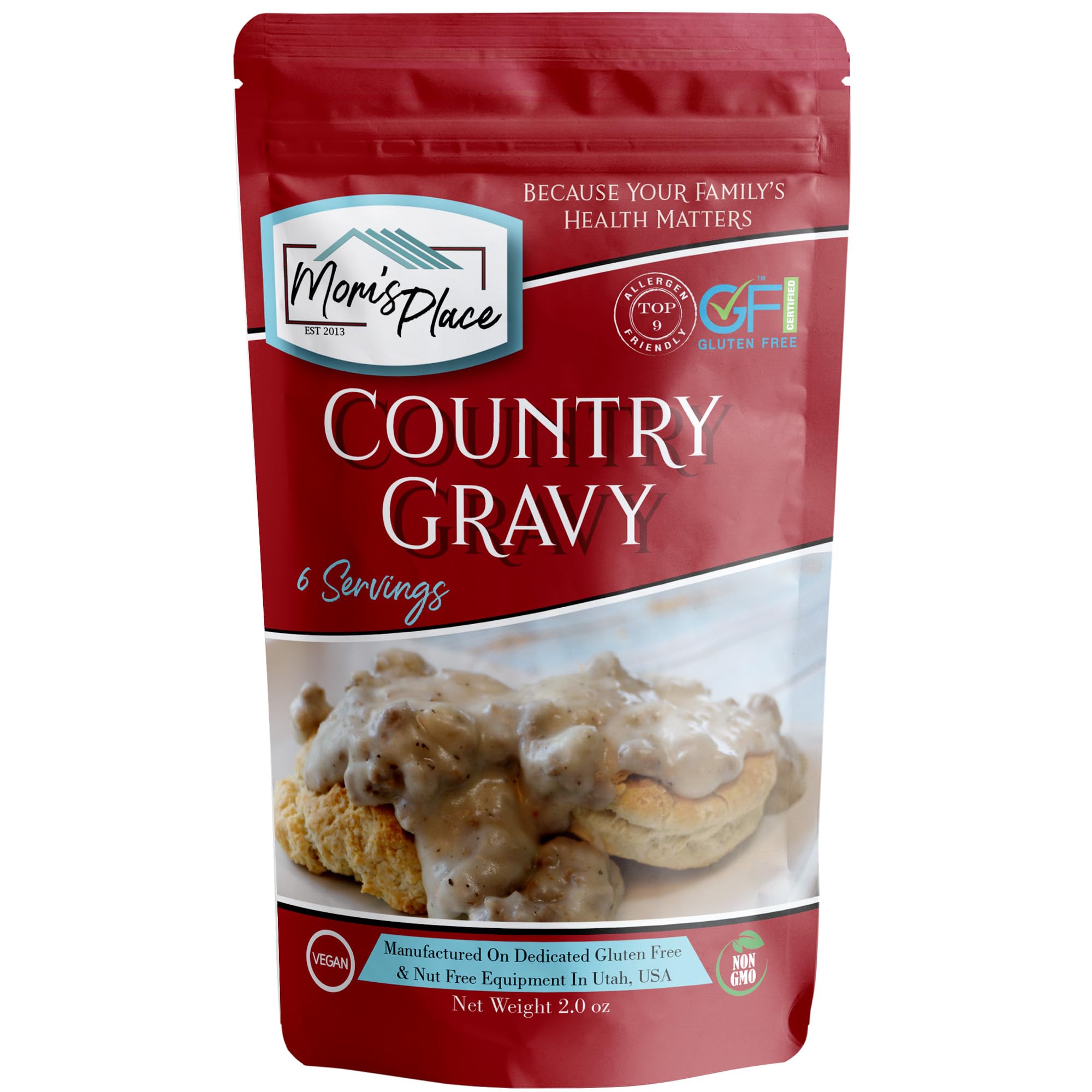 Mom's Place Gluten-Free Country Gravy Mix - Dairy, Corn, Nut & Soy Free, Easy to Make, 2.0 oz