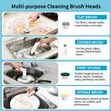 Electric Dish Scrubber, Mini Cordless Kitchen Cleaning Brush with 4 Replaceable Heads, 20W High-Torque Dual Speed, IPX7 Waterproof LED Display 90-120