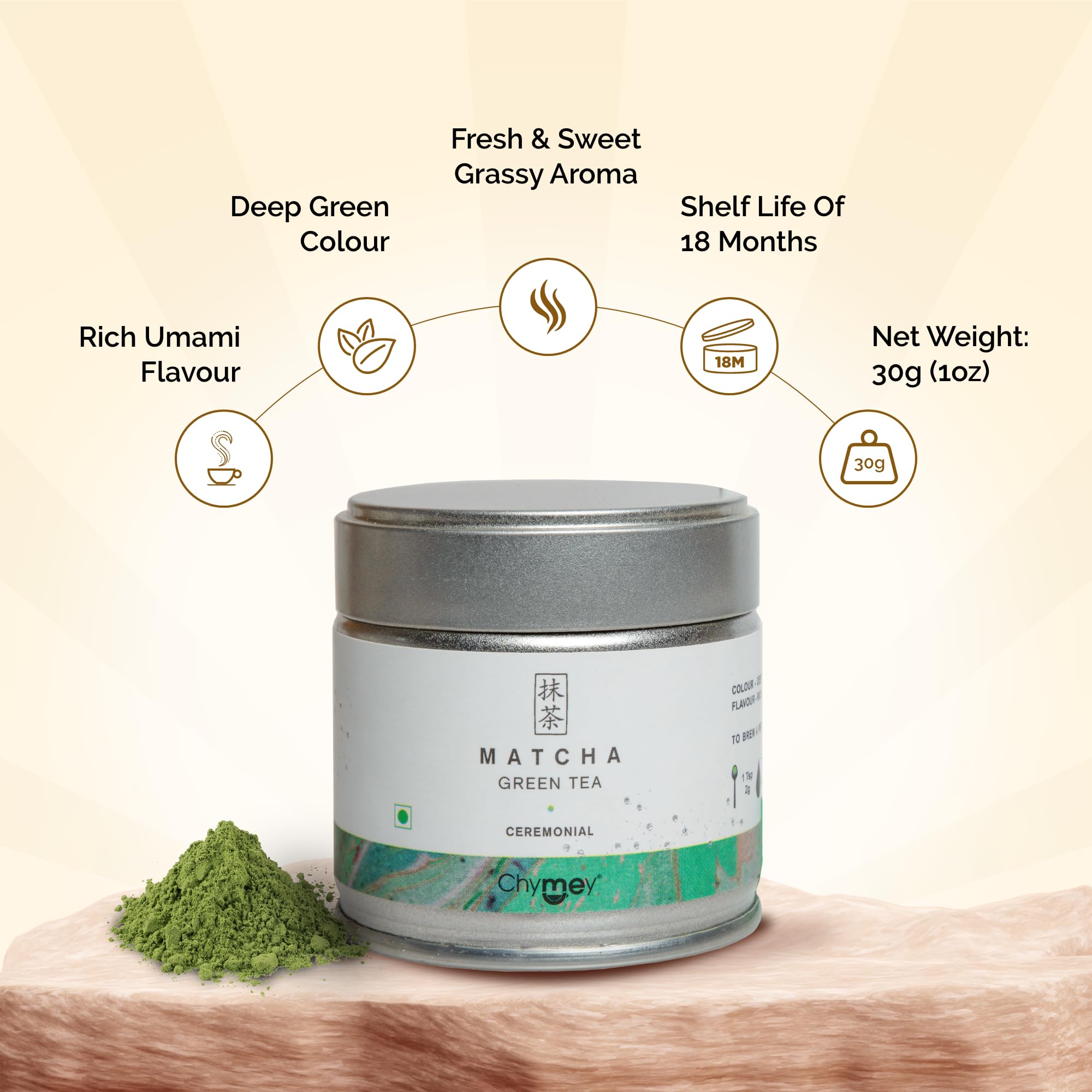 Chymey Japanese Matcha Green Tea Powder | 30gms | Ceremonial Grade | 100% Pure & Authentic