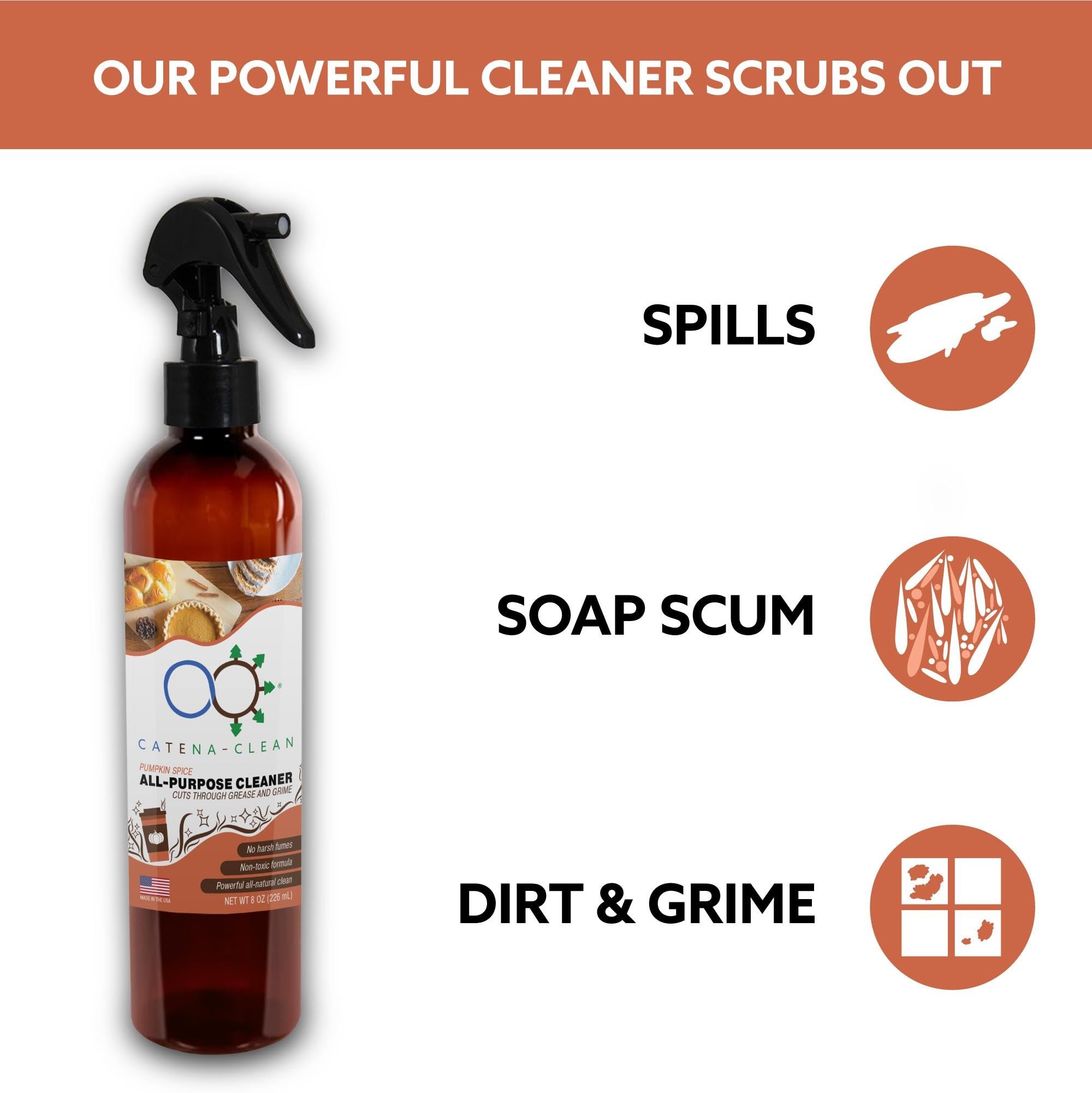 Natural Pumpkin Spice Bathroom Cleaner (Pack of 6, 8 fl. oz each, 48 fl. oz total) - Fast Acting, All Purpose Spray for Toilet, Shower, Tile, & Sink