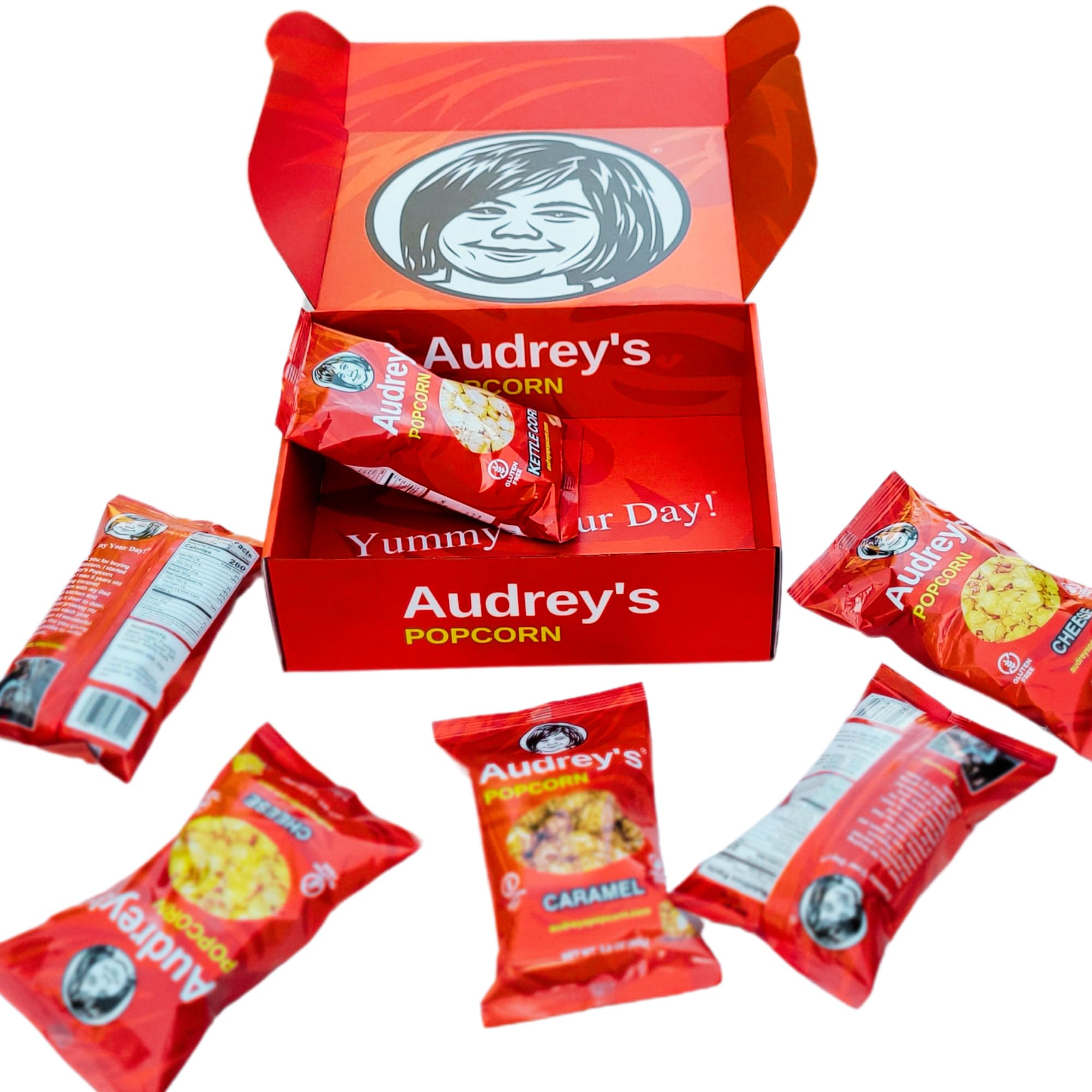 Audrey's Popcorn 6 Bag Variety Pack - (2 Caramel, 2 Kettle Corn, & 2 Cheddar Cheese) - Sweet & Savory Snack Box - Perfect for Gifts, Movie Night