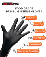 PACIFIC PPE 6-mil Heavy Duty Black Nitrile Gloves, Chemical Resistant, Food Safe, Latex Free Disposable Gloves for Mechanic, Cooking, and Cleaning