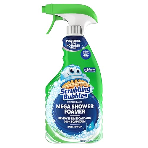 Scrubbing Bubbles Mega Bathroom and Shower Cleaner Spray, Foaming Action Removes Limescale and Soap Scum, Rainshower Scent, 32oz