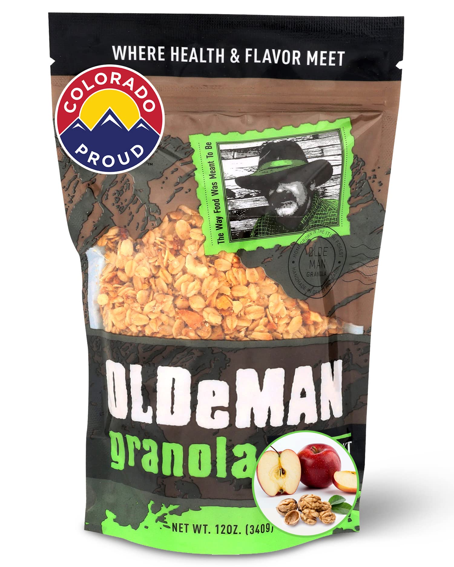 Olde Man Granola Gluten Free Granola - Non-GMO Healthy Granola Cereal - Soft Whole Grain Oats, Butter, Brown Sugar - Handmade in Colorado (Apple