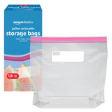 Amazon Basics Reclosable Gallon Food Storage Bags with Double Zipper Seal, Stand and Fill Base, BPA Free, 120 Count