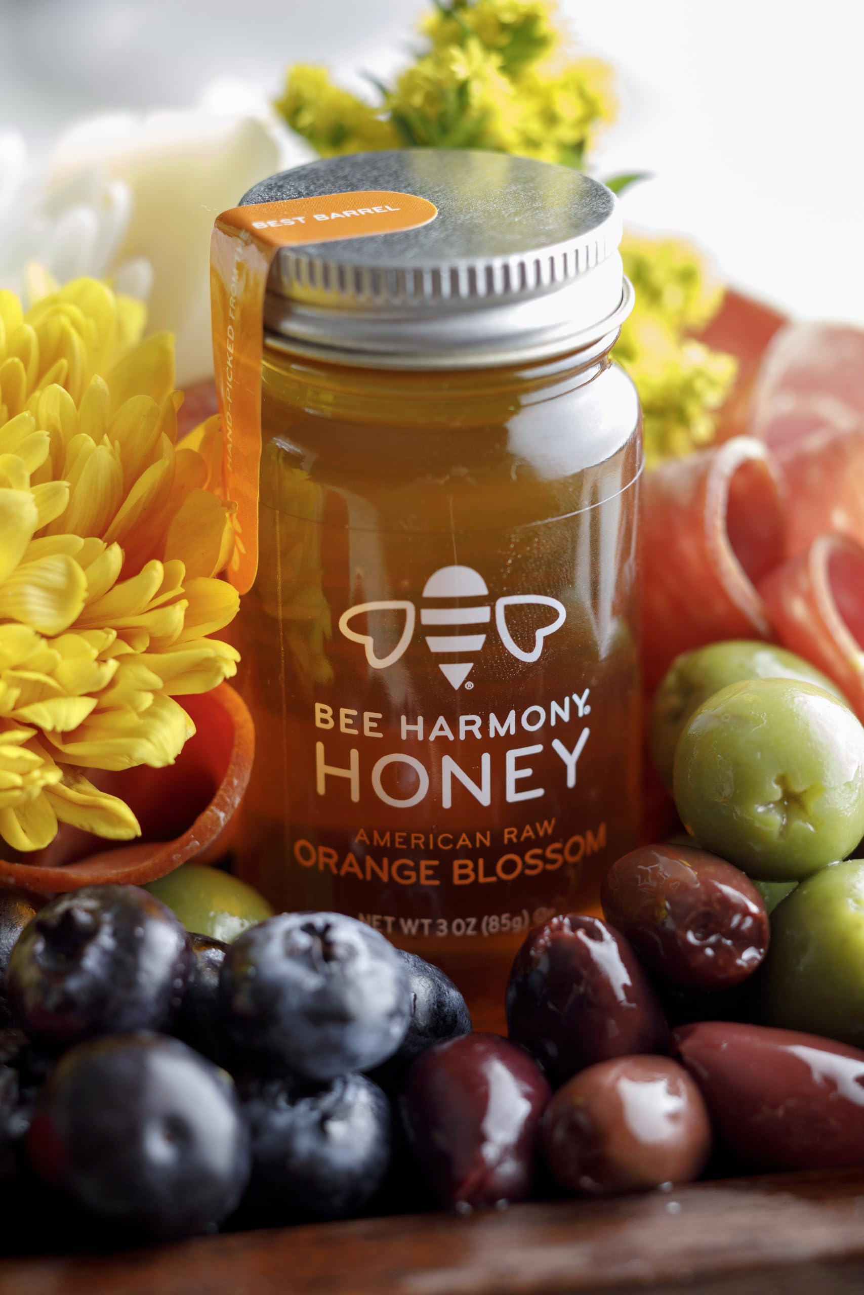 Bee Harmony Rare Varietals Honey Flight, Mini Honey Gift Set, 4 Jars, 3 OZ Each, Premium, Raw (Acacia, Buckwheat, Blueberry Blossom, Orange Blossom)