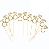 50 Pack Cupcake Toppers Gold Glitter Mini Diamond Ring Cakes Toppers for Marriage Engagement Anniversary Birthday Valentines Party Cake Decor