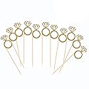 50 Pack Cupcake Toppers Gold Glitter Mini Diamond Ring Cakes Toppers for Marriage Engagement Anniversary Birthday Valentines Party Cake Decor