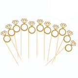 50 Pack Cupcake Toppers Gold Glitter Mini Diamond Ring Cakes Toppers for Marriage Engagement Anniversary Birthday Valentines Party Cake Decor