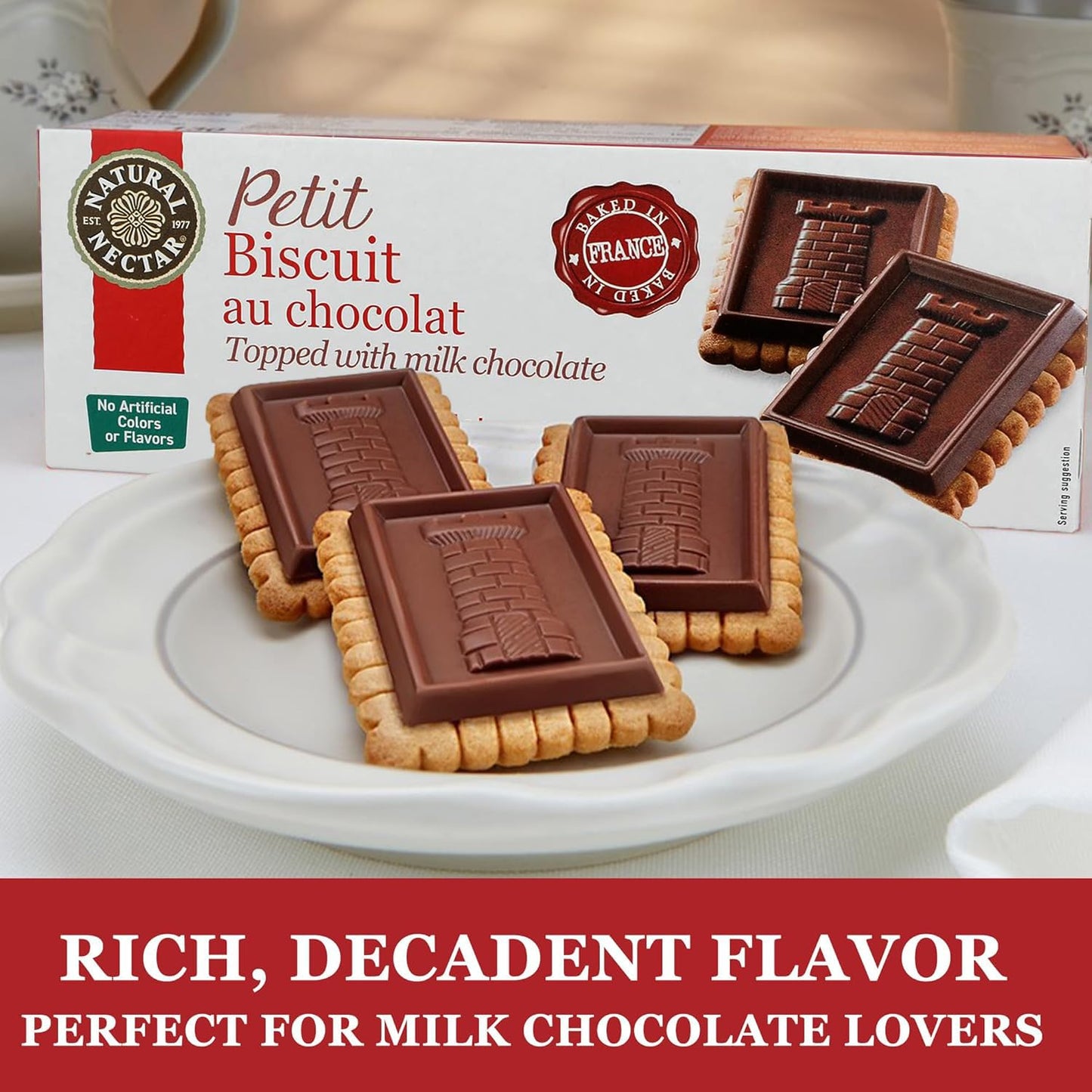 Natural Nectar Petit Biscuit Milk Chocolate 5.29 oz - Crisp European-Style Biscuits Covered in Smooth Milk Chocolate; Snack Cookies for Coffee, Tea
