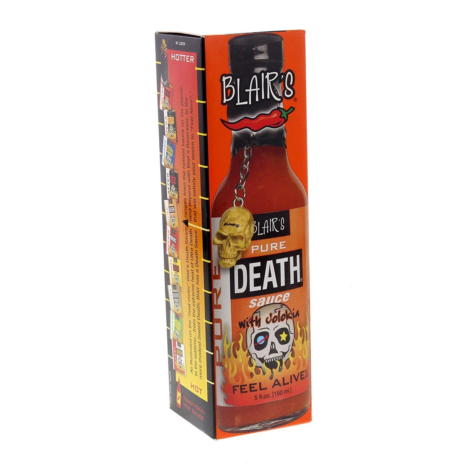 Blair's Pure Death Hot Sauce with Jolokia (Ghost Pepper) and Skull Key Chain - 5 oz.