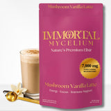 Immortal Mycelium Mushroom Vanilla Latte - Functional Mushroom Coffee Drink Mix with Cordyceps, Lion’s Mane, Reishi & Chaga, Creamy Instant Latte (15
