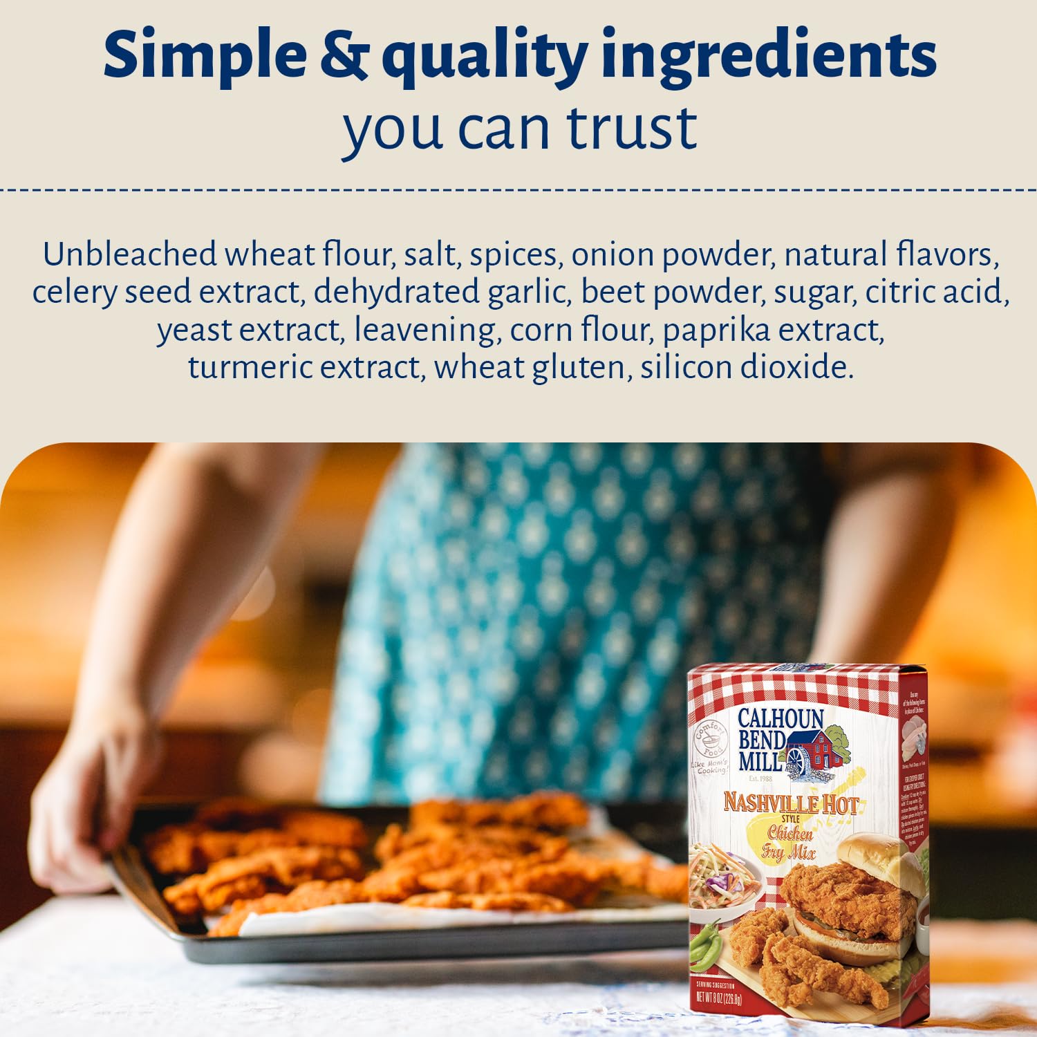 Calhoun Bend Mill Nashville Hot Style Crispy Fry Mix with Spatula - Spicy Southern Seasoning for Hot Chicken Tenders and Sandwiches - Fiery Flavor