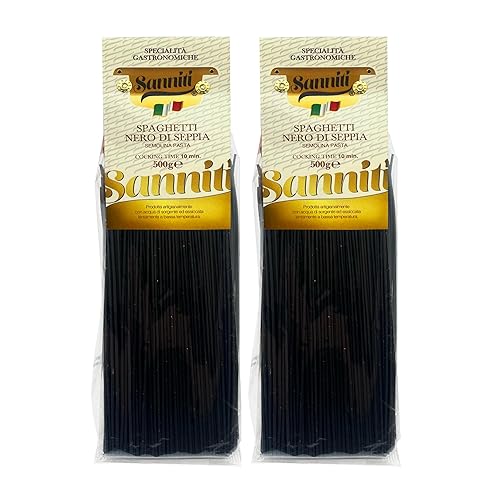 Sanniti Nero di Seppia Spaghetti, 500g | Premium Italian Squid Ink Pasta | Rich Gourmet Flavor | Crafted in Italy (Pack of 2)
