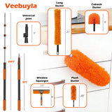 16FT Reach High Ceiling Duster Kits with 3-12FT Adjustable Pole - Includes Extra Long Duster, High Ceiling Duster, Rotatable Window Squeegee & Cobweb