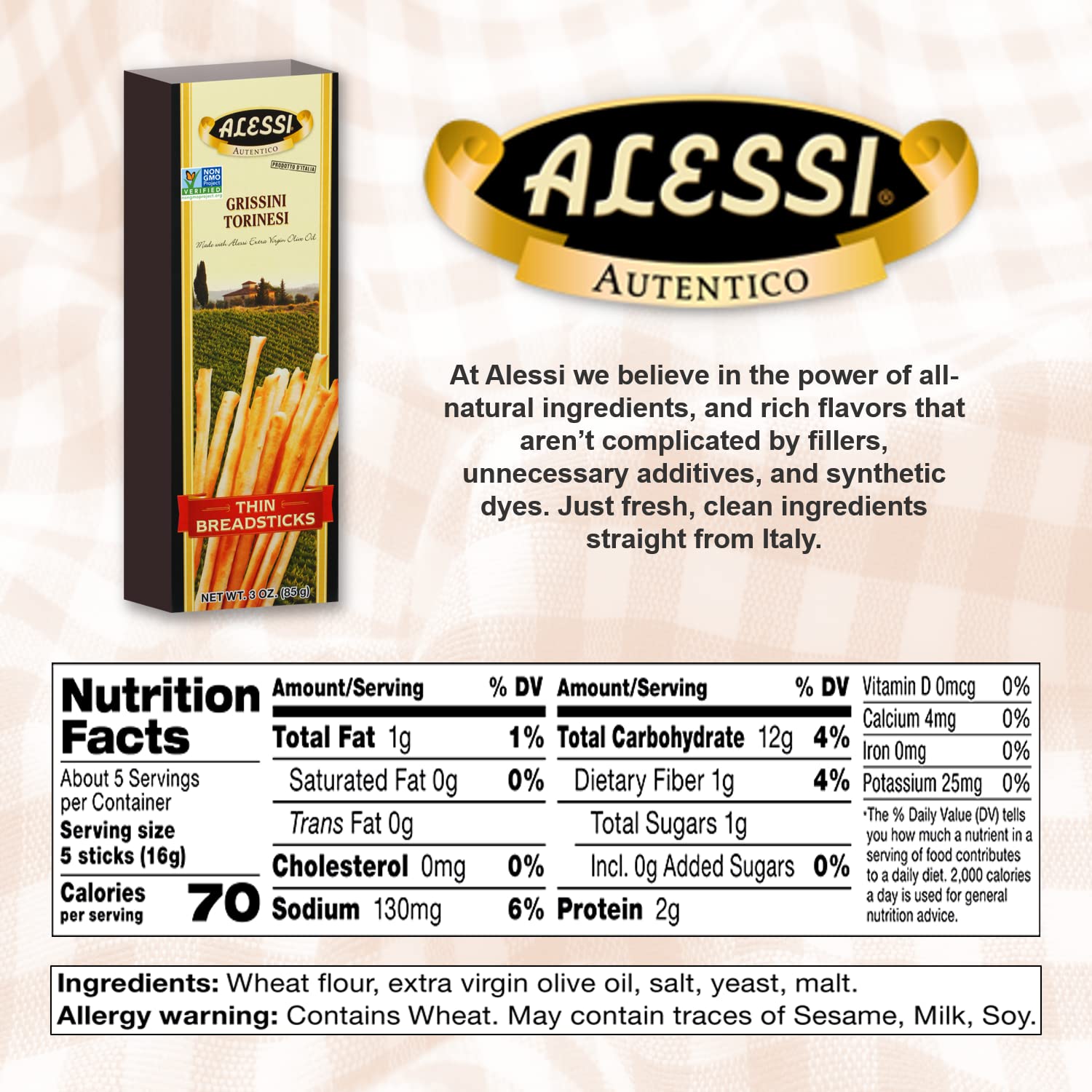 Alessi Thin Breadsticks - 3 oz (Pack of 1)