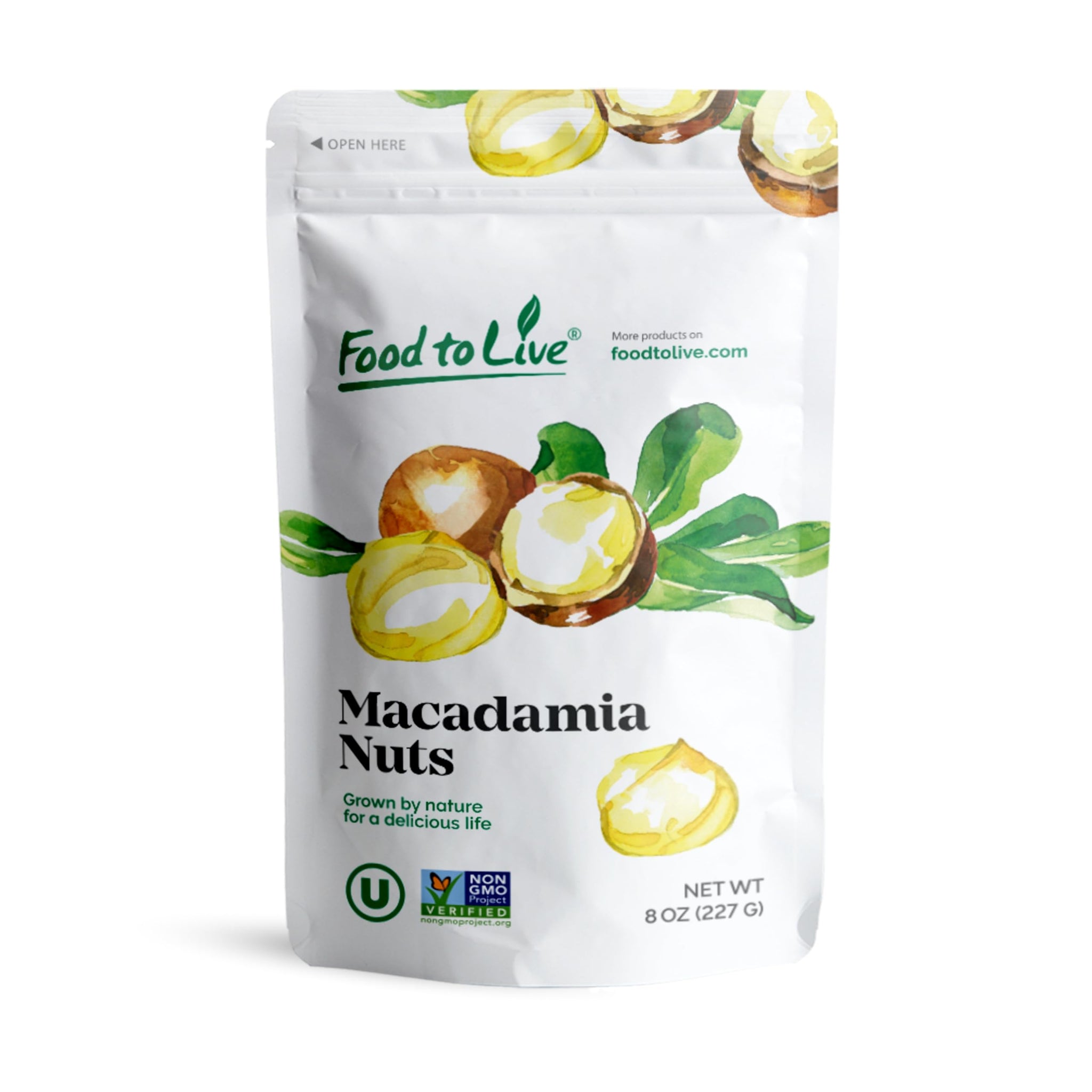 Food to Live Dry Roasted Macadamia Nuts Halves and Pieces, 8 Ounces - Oven Toasted Unsalted Snack, Great for Baking and as Topping for Salads, Yogurt