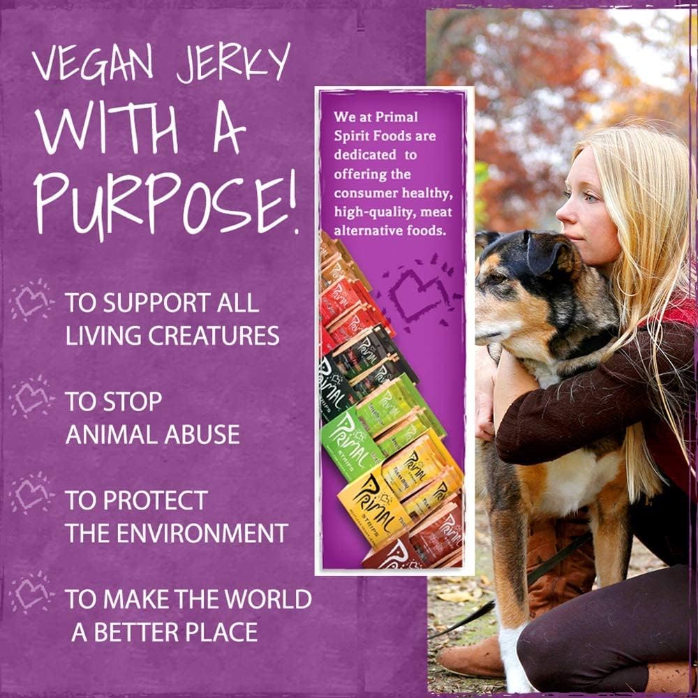 Primal Spirit Vegan Jerky “SHIITAKE MUSHROOM” - “Classic Flavor” - Hot & Spicy-Sweet & Savory, 10 g. Plant Based Protein, Certified Non-GMO, No