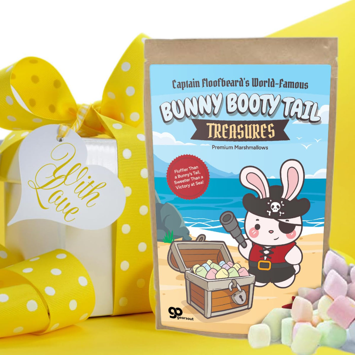 Bunny Booty Tail Treasures Marshmallows Pirate Gift - Pastel Mallows Easter Basket Filler Idea for Teens - Funny Poop Gag Gifts for Rabbit Lovers