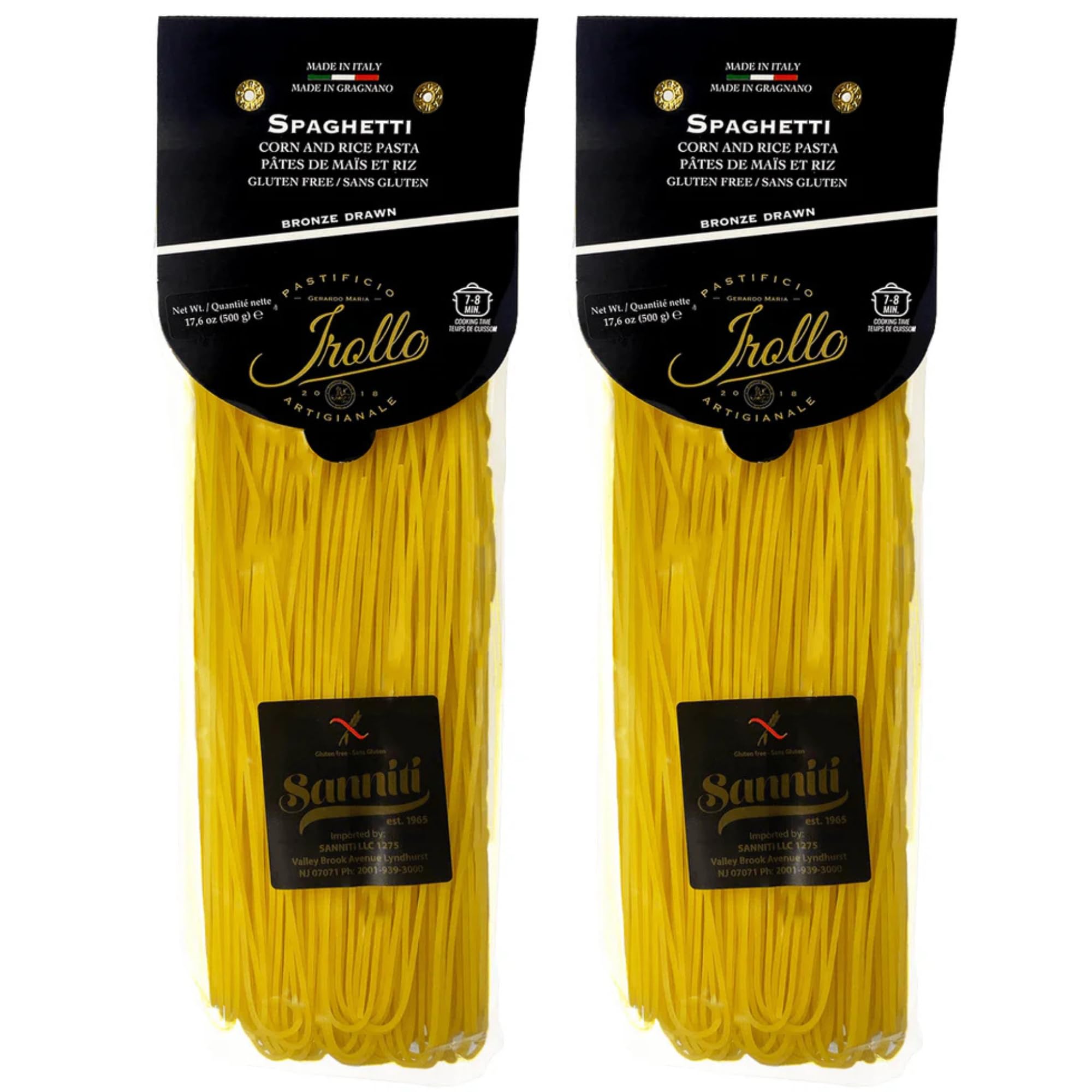 Sanniti by Irollo Gluten Free Spaghetti Pasta, 17.6 oz - Authentic Italian Gluten-Free Spaghetti, Product of Italy [Pack of 2]