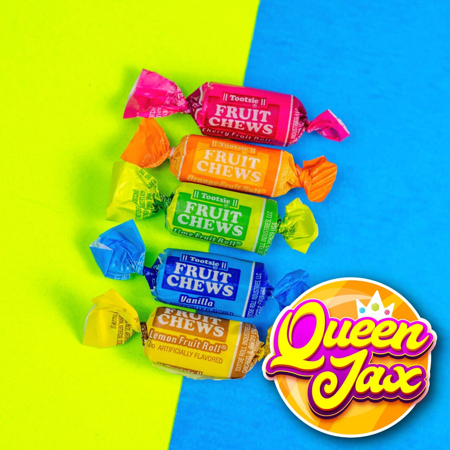Fruit Chews - 5 Pound Bag - Assorted Candy - Chewy, Fruity and Delicious - Cherry, Lemon, Lime, Orange and Vanilla - QUEEN JAX - Individually Wrapped